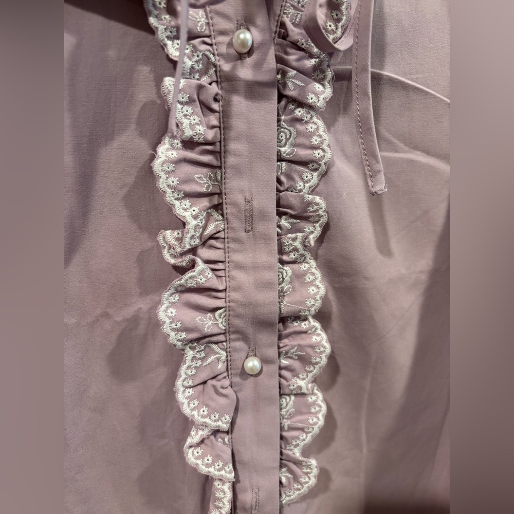 Pink Ruffled Long Sleeve Blouse with Bib Collar - Picture 4 of 10